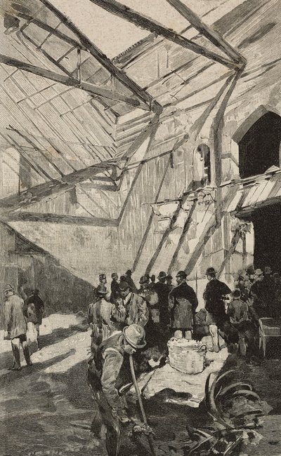 1893 年火灾后的以色列剧院遗迹，意大利罗马，根据但丁-保洛奇的画作雕刻，摘自《意大利画报》，第 XX 年第 7 期，2 月 12 日 作者 但丁保洛奇