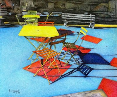庭院椅子》，2018 年（纸上铅笔、墨水） 作者 达雷尔·温杰克