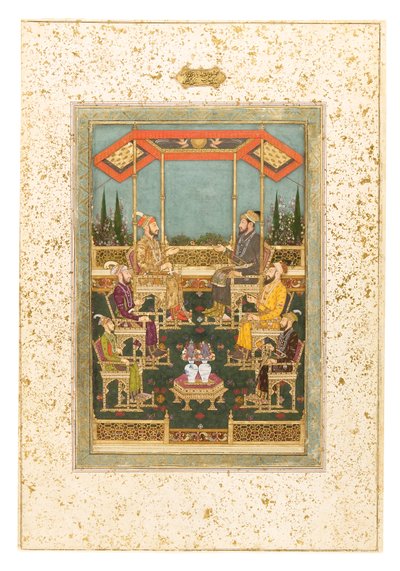 王子聚会》，约 1710 年（纸面不透明水彩和金色，装裱成相册页面） 作者 巴瓦尼