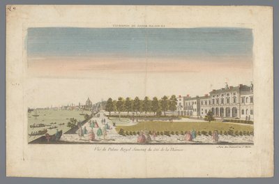 从泰晤士河畔俯瞰萨默塞特宫，伦敦为背景
Le Palais Royal de Somerset / Vue du Palais Royal Somerset du côté de la Thamise（标题在实物上） 作者 道蒙