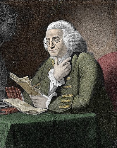 本杰明·富兰克林 (1706-1790) 的肖像，美国哲学家、物理学家和大使。 在大卫·马丁的一幅画后雕刻。 作者 大卫（后）马丁