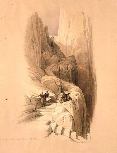 登上西奈山顶，1839年2月20日，图版115出自《圣地》第三卷，由Louis Haghe（1806-85）雕刻出版。1849年（石印 作者 大卫（后）罗伯茨
