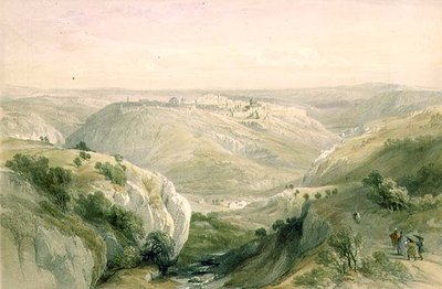 1839年4月12日，从南方看耶路撒冷，板块10来自《圣地》第一卷，由Louis Haghe（1806-85）雕刻出版。1842年（石印 作者 David (after) Roberts