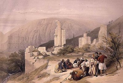 佩特拉的凯旋门遗址，1839年3月8日，板块100来自《圣地》第三卷，由Louis Haghe（1806-85）雕刻出版。1849年（石印 作者 大卫（后）罗伯茨