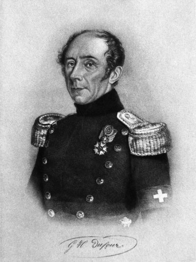 纪尧姆-亨利-杜福尔（1787-1875）的肖像，瑞士将军、工程师、地形学家和红十字国际委员会的创始人之一，根据卡尔-弗里德里希-伊尔明格（1813-1863）的画作雕刻。 作者 WG（后）塞耶