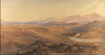 奥斯曼铁路上的蒸汽火车，1859年（wc和铅笔加强了身体颜色） 作者 大卫·霍尔·麦基文（David Hall McKewan）