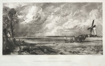约翰-康斯特布尔（John Constable, R.A.）绘制的英国风景画中的各种风景主题：春天。  公地上的磨坊  冰雹  萨福克郡东贝格霍尔特 作者 大卫卢卡斯