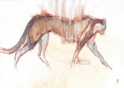 猎豹狩猎，2019（纸上蜡笔/水彩画） 作者 大卫·迈耶