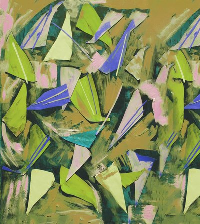 绿色的地面样本，2017年，纸上拼贴画 作者 大卫·麦康诺奇