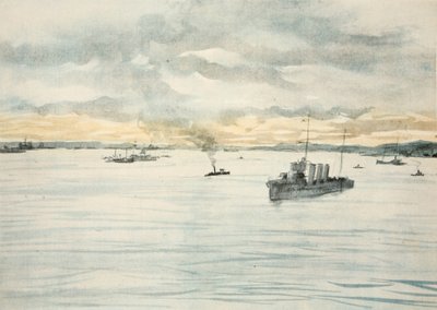港口中的驱逐舰》，插图选自《西部前线》，乡村生活有限公司出版 作者 大卫·缪尔黑德·博恩