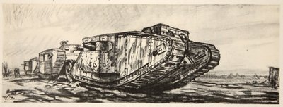 一列坦克，插图选自乡村生活有限公司出版的《西部前线》。 作者 大卫·缪尔黑德·博恩