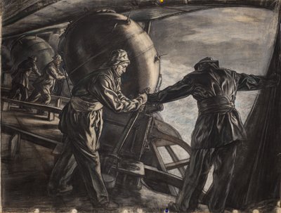 冰岛近海冬季布雷研究》，约 1942 年（纸上炭笔和彩色粉笔） 作者 大卫·缪尔黑德·博恩
