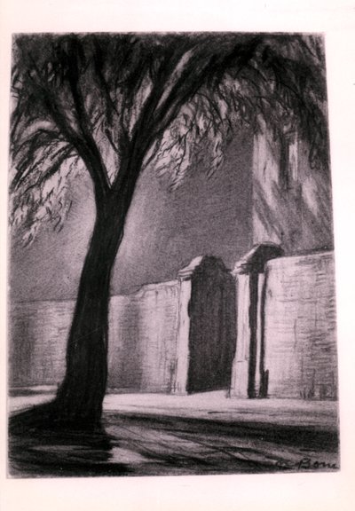 郊区之夜，约 1920 年（木炭画） 作者 大卫·缪尔黑德·博恩