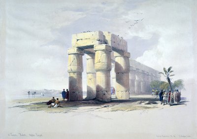 在卢克索、底比斯、上埃及"：根据苏格兰艺术家大卫-罗伯茨（1796-1864 年）的水彩画绘制的石版画。古埃及考古 作者 大卫·罗伯茨