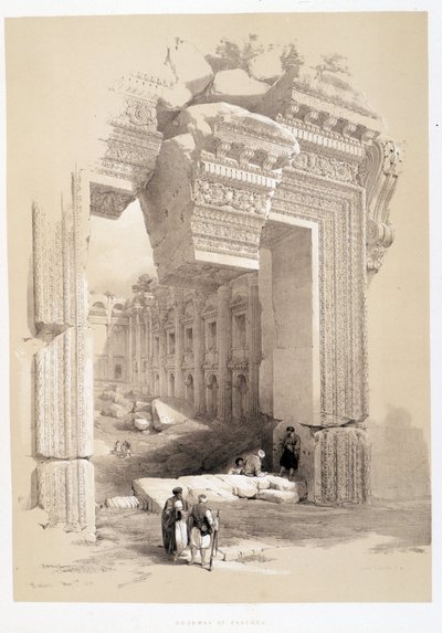 黎巴嫩的巴勒贝克门，1839 年 7 月 5 日绘制于“圣地”，1849 年伦敦 作者 David Roberts