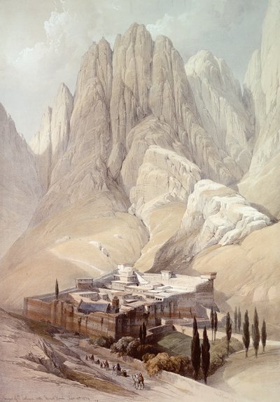 1839年2月19日，圣凯瑟琳修道院与霍雷布山，“圣地”第三卷第118页，由路易斯哈格（1806-85）镌刻。 作者 大卫·罗伯茨