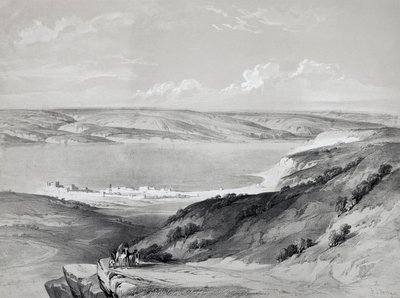 加利利海，来自《圣地之旅》，大卫-罗伯茨（1796-1864）的石版画。 作者 大卫·罗伯茨