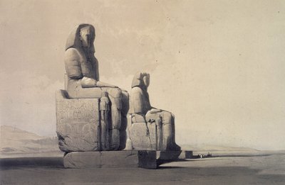埃及底比斯的雕像，约 1845 年（石版画） 作者 大卫·罗伯茨