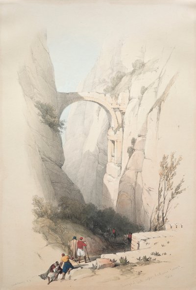 凯旋门横越峡谷，通往佩特拉，1839年。 作者 大卫·罗伯茨