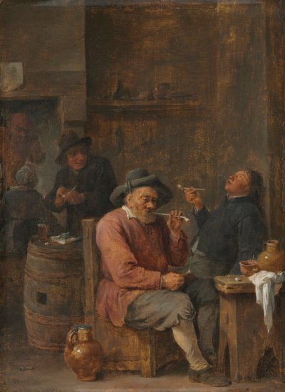 在旅馆里抽烟的农民c。 1640。 作者 大卫·泰尼尔斯