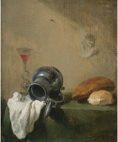 静物与翻倒的水壶 作者 大卫·特尼尔斯（David Teniers）