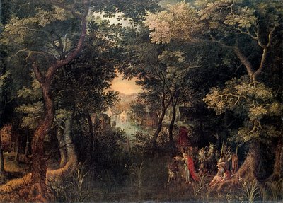 与使徒菲利普施洗太监的风景，1590-1632年 作者 戴维·温克布恩斯