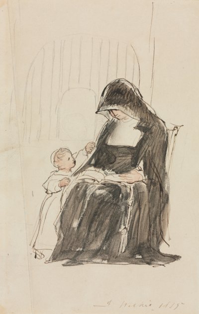 修女向孩子读书，1835年。 作者 大卫威尔基