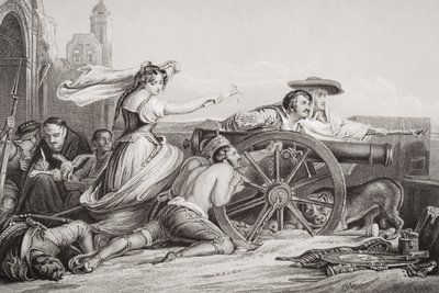 1808年萨拉戈萨的辩护，来自“英国和苏格兰历史插图”第二卷 作者 大卫威尔基