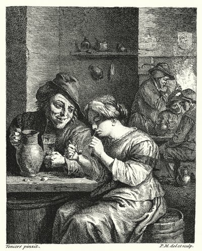 吸烟的女人》（雕刻版 作者 幼年的大卫（后）Teniers