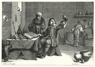 尿液医生》（雕刻）。 作者 幼年的大卫（后）Teniers