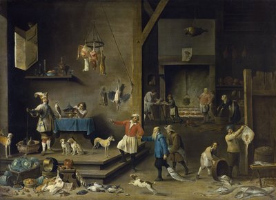 厨房 - 小大卫·特尼尔斯 (1610-1690)。 布面油画 作者 大卫·特尼尔斯（David Teniers）