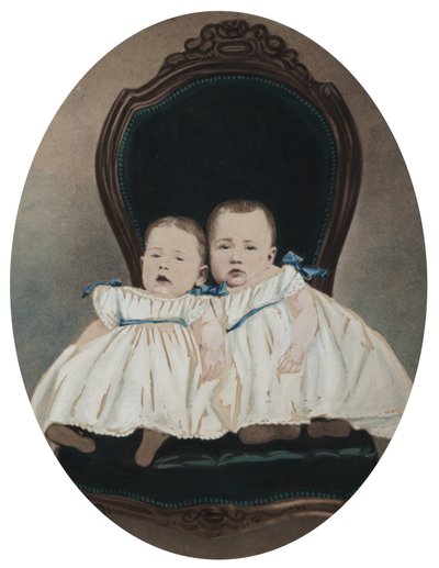双胞胎婴儿，约1870年。 作者 戴维斯兄弟