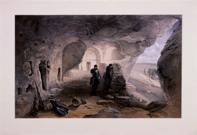 Inkermann岩洞中被挖掘的教堂向西看》，克里米亚，乌克兰，1855年 作者 戴和儿子