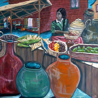 市场，2023 年（丙烯酸画布） 作者 黛博拉·伊芙·阿拉斯特拉