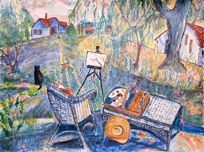 室外工作室，2024 年（水彩画） 作者 黛博拉·伊芙·阿拉斯特拉
