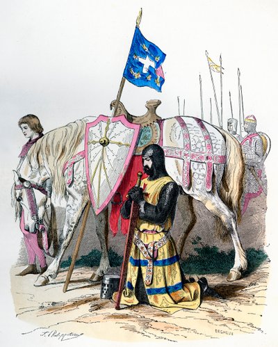 一位骑士在出发前往第二次十字军东征之前祈祷，1146 1882-1884。 作者 Deghouy