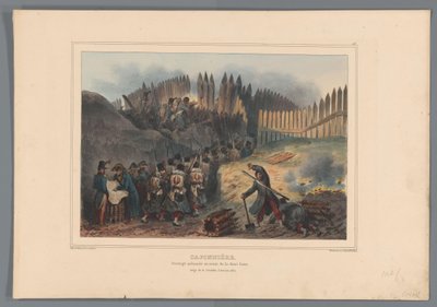 士兵在栅栏开口处跋涉，1832 年
卡波尼耶，半月前的栅栏作品（标题见实物）
Dessins faits d