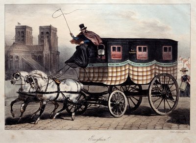 巴黎交通：丹尼斯·奥古斯特·拉菲 (Denis Auguste Raffet，1804-1860) 被称为“苏格兰”石版画的综合车 19 世纪巴黎，卡纳瓦莱博物馆 作者 Denis Auguste Marie Raffet