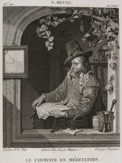 Denis-Sébastien Leroy、Chataigner 和 Dambrun - 沉思中的化学家，取材于 Gabriel Metsu - 1802-1815 年 作者 丹尼斯·塞巴斯蒂安·勒罗伊