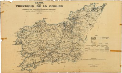 Carta da provincia da Coruña coas estradas do Estado e Provinciais e camiños veciñais subvencionados.经省委员会同意出版。 作者 达科鲁尼亚代表团