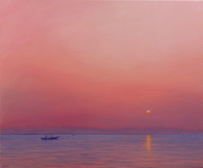 恒河上的粉红色黎明 作者 Derek Hare
