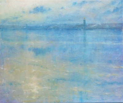 斯德哥尔摩天际线，Riddarfjärden，2016（布面油画） 作者 德里克·哈尔