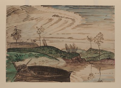 在波兰布苏拉河上，约 1915 年（纸上水彩、铅笔和粉笔） 作者 德文特·李斯