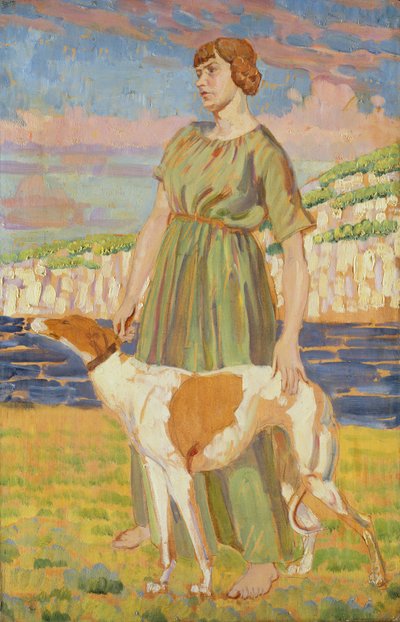 伊丽莎白Lipczinski的肖像与她的狗范妮，c.1911-12 作者 Derwent Lees