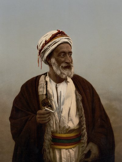 巴勒斯坦村庄的酋长，圣地，约 1890-1900 年（感光照片印刷品） 作者 底特律摄影公司