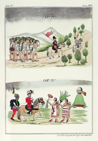 第72章及第73章，来自&39;Historia de las Indias de Nueva Espana y islas de tierra firme&39;的插图，由墨西哥Jules Desportes拍摄，1867-80 作者 迭戈·杜兰（Diego Duran）