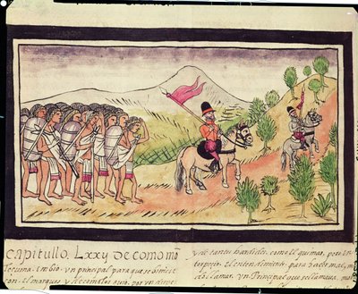 Fol.204v Totonac印第安人帮助征服者运输材料，1579年 作者 迭戈·杜兰（Diego Duran）