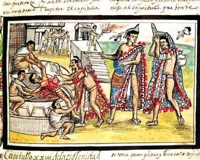 Fol.70v 献祭，选自 1579 年《杜兰法典》（牛皮纸） 作者 迭戈·杜兰（Diego Duran）