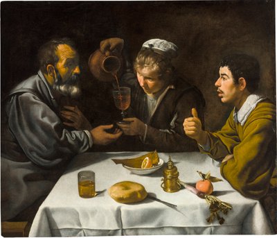 Le dejeuner - 午餐会，由迭戈的委拉斯开兹 (1599-1660) 创作。 布面油画，c。 1618. 尺寸：96x112 厘米。 Szepmuveszeti Muzeum，布达佩斯 作者 迭戈委拉斯开兹