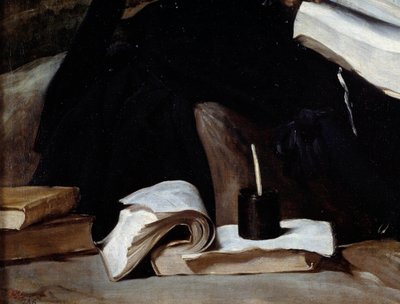 肖像小丑迭戈·德·阿塞多说，表弟，细节。 图书。 Diego Rodriguez de Silva y Velasquez (1599-1660) 的绘画 作者 迭戈委拉斯开兹